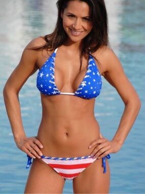 UjENA Swimwear Red White Blue Stars Stripes American Flag Bikini String Set XS🇺🇸